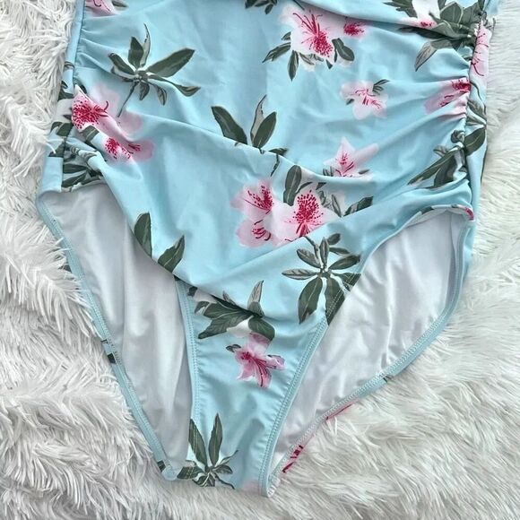 MARINA WEST | Blue Pink White Floral One Piece Swimsuit Ruched Waist Lilly | XXL - Picture 2 of 6